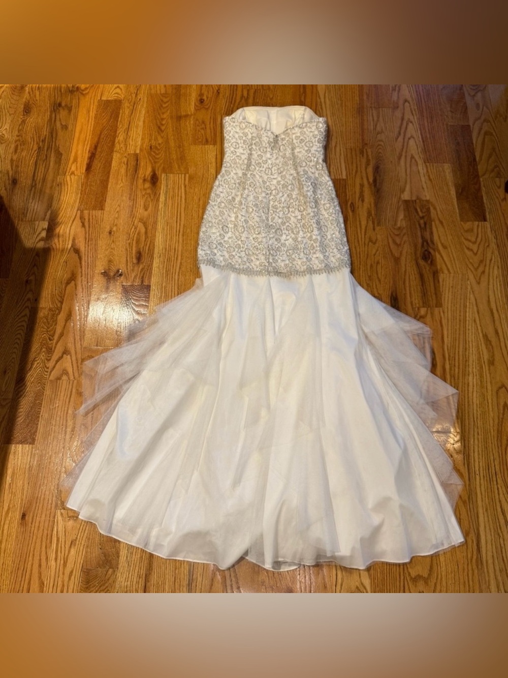 Aidan Mattox Ivory Strapless Lace Sequin Bodice Tulle Trumpet Gown Dress Size 2 - Picture 2 of 12
